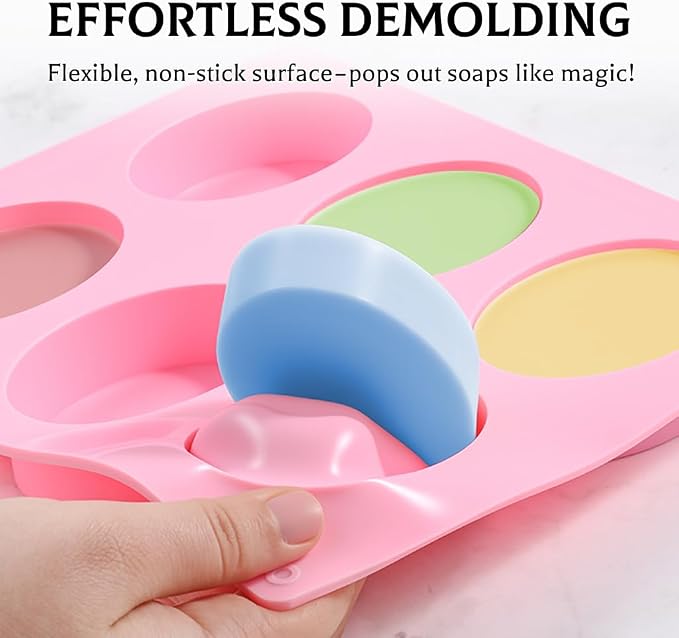 SJ Rectangle & Oval Soap Mold Set, 2-Pack 6-Cavity Silicone Soap Molds | For Soap Making, Wax Melts, Chocolate & Desserts, Food Grade Silicone, Easy Release, Reusable