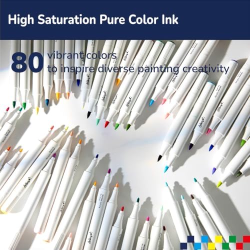 Artkey Acrylic Paint Markers 80 Colors, Dual Tip Acrylic Paint Pens with Brush and Fine Tips, Acrylic Markers Set for Rock Painting, Wood, Canvas, Glass, Ceramic, Stone, Fabric, Plastic, DIY Crafts