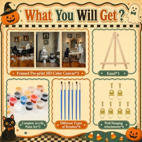 Halloween Paint by Numbers Kit for Adults Framed with Easel, 8x12 in
