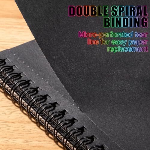 Black Paper Sketchbook 5.5 × 8.5 in, 30 Sheets, 160gsm Spiral Bound | Acid-Free 98Lb Black Paper, Top Spiral, Tear-Off Pages, Hardcover, for Colored Pencil, Chalk & Metallic Markers