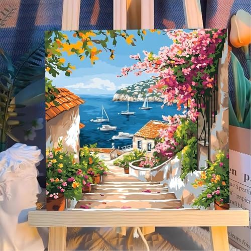 Reivworl Framed Landscape Paint by Numbers Kit for Adults Beginner 10×10 inch