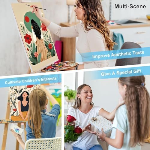 Pixendra 6 Pack Girl Flower Paint by Numbers Kit for Adults Beginner,Easy Paint by Number on Canvas for Women,Acrylic Oil Watercolor Painting kit Arts and Crafts for Room Wall Decor (8x12 inch)