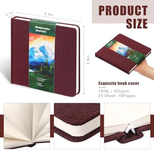 5.5in Watercolor Sketchbook Journal Square Watercolor Notebook Red Brown