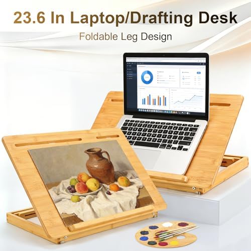 Drawing Table Nnewvante Laptop Desk, Adjustable Bamboo Bed Tray, Large