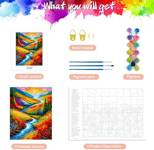Yunnuo Landscape Paint by Numbers Kits for Adults, Easy Paint by Number Sunset and Creek, DIY Oil Painting with Brushes Acrylic Paints for Home Wall Decor 16x20 Inch
