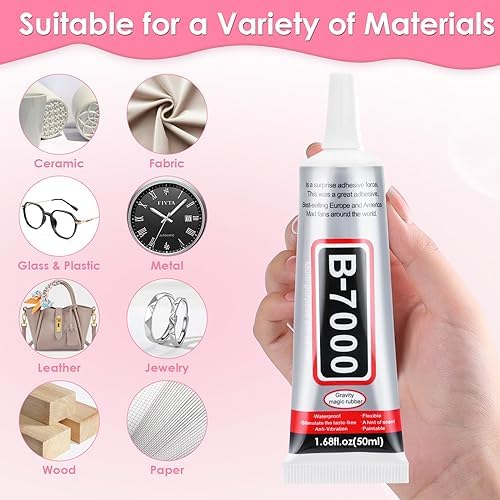Jollidecor B-7000 Clear Fabric Glue, 2 PCS 50ML Rhinestone Jewelry Glue Super Strong Adhesive for All Purpose DIY Art Crafts Stone Beads Jewelry Repair