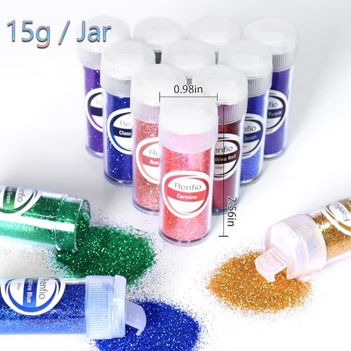 Renfio Fine Glitter, 16 Colors Resin Glitter Set Each 15g/0.53oz