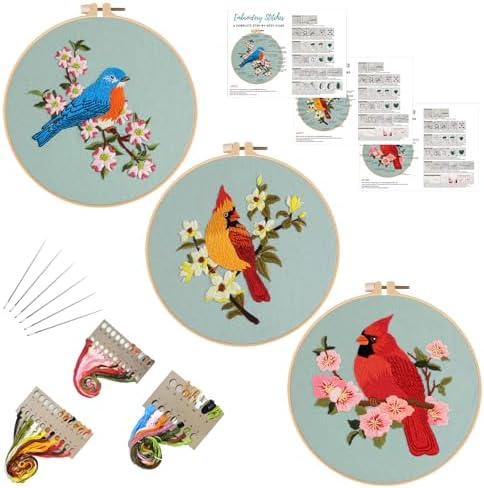 Louise Maelys 3 Set Colorful Bird Embroidery Kit for Beginners Gift