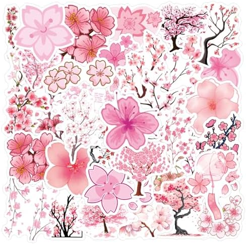 55PCs Sakura Stickers,Suitable for Phone Cases, laptops, Water Bottles, scrapbooks, Decorations, Durable Party Supply Decals as Gifts(Colourful-K4)
