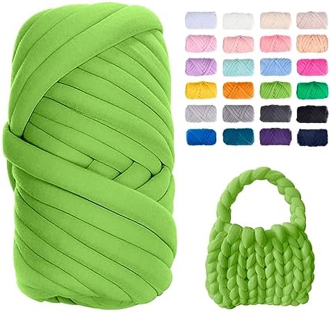 JeogYong Chunky Yarn for Hand Knitting, 1.1lb/20 Yards Arm Knitting Bulky Giant Tubular Yarn for Bags, Baskets, Pillows, Pet Nests, DIY Crafts (Green)