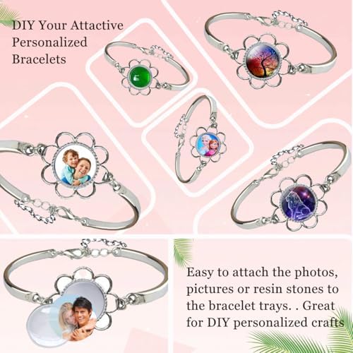 Pendant Trays Set with Glass Cabochon for Jewelry Making Supplies, Floral