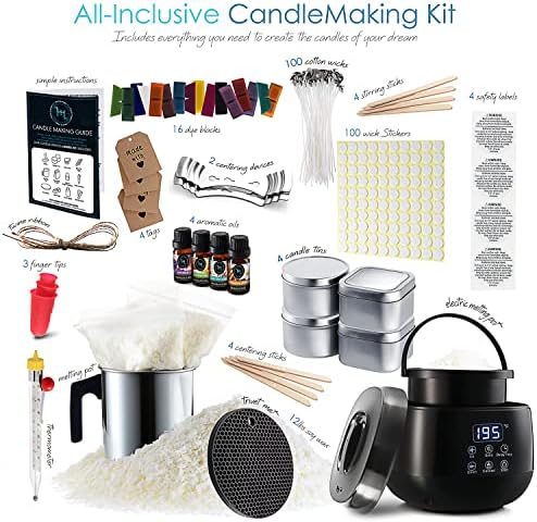 Hearth & Harbor Organic Soy Candle Making Kit for Adults, DIY Crafts, Complete Candle Making Supplies Include Natural Soy Wax, Tins, Electric Pot, Scents, Wicks & More – Gift Idea, Home Decor – 12 Lbs