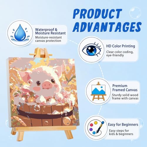 AUKELHJ Paint by Numbers Kit for Kids with Frame, Pig, 8X8 inch