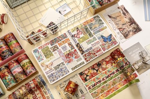 15 Rolls Japanese Sakura Washi Tape Set, Traditional Kimono Decorative Masking Tapes with Gold Foil, Cherry Blossom Arts for Craft, Scrapbook, DIY, Gift Wrapping (4-Kyoto Dance Grace)