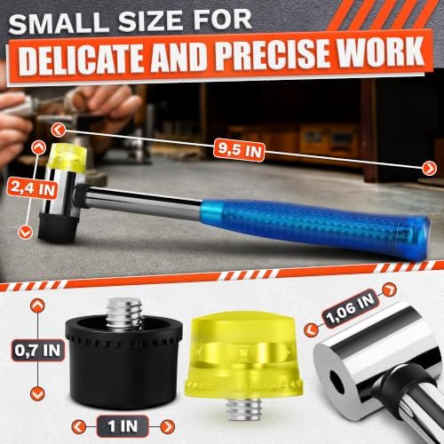 Small Blue Rubber Mallet Hammer 25mm, Double Faced Non Marring Head