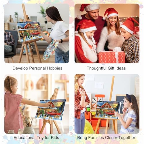 SENQAO Christmas Paint by Numbers for Adults Framed, Red Truck Adults' Paint-by-Number Kits, Adult Paint by Number Kits on Canvas, Acrylic Number Painting for Home Decor, 8x12in