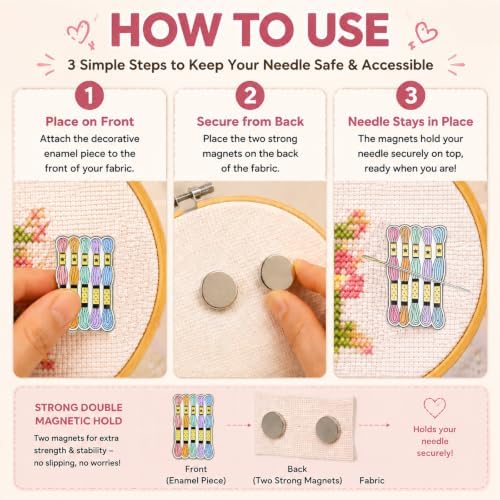 Needle Minder for Keeping Sewing & Embroidery Needles – Magnetic Needlepoint Holder, Cross Stitch Supplies – Secure & Decorative Needle Minders for Stitching & Crafting (Embroidery Threads)