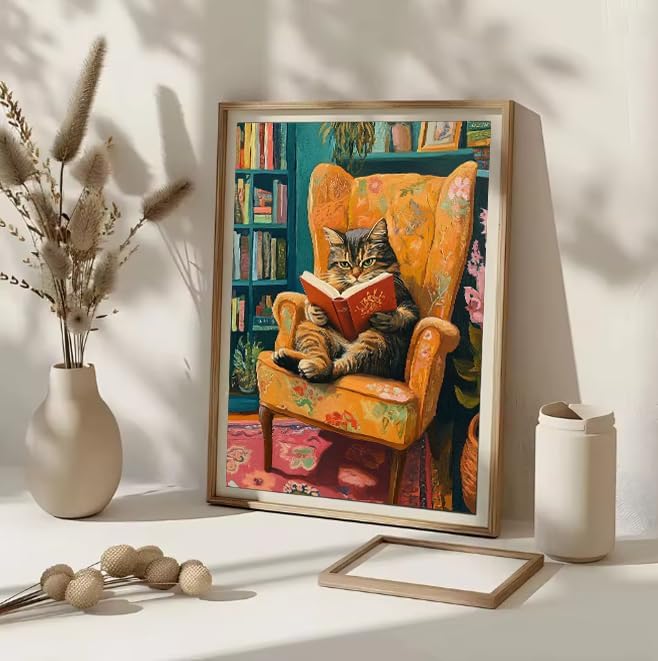 Canrichshop Reading Cat Paint by Numbers Kit for Adults,Painting by Numbers,DIY Acrylic Paint Kit for Adults Beginners Without Frame,Easy Adult Paint by Number Kits on Canvas for Decor 16x20inch