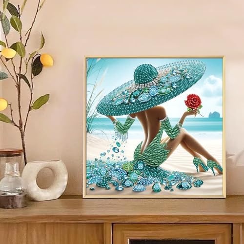AiYuanzsh Special Shape Diamond Painting Kits for Adults, Beach Beauty 5D Crystal Rhinestone Diamond Art Painting Canvas, DIY Paint by Diamonds Unique Craft Kits, Relaxing Craft for Home Decoration