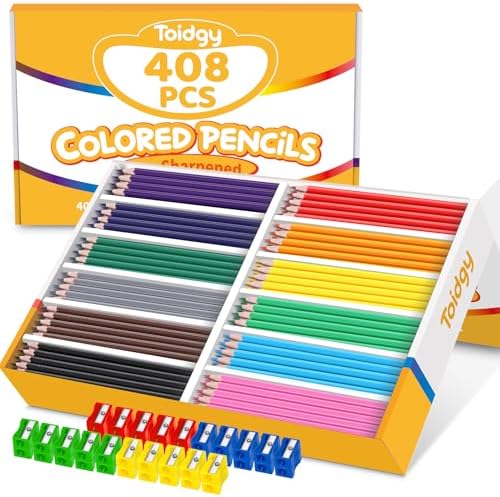 408 Packs Colored Pencils Bulk, Colored Pencils for Kids 12 Assorted Colors | Coloring Pencil Set Plus 40 Sharpeners, Pre-sharpened Color Pencil, Back to School Supplies for Teacher, Classroom Must Have