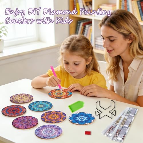 Leatrice 8pcs Mandala Diamond Art Coasters Diamond Painting Kits for Adults