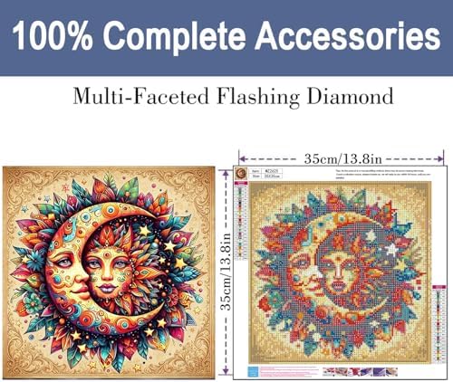 ijbnhd Sun and Moon Diamond Art Kits for Adults Round Full Drill 14x14inch