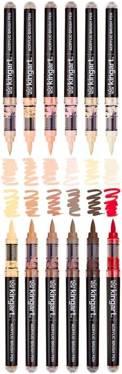 KINGART Acrylic Paint Markers Brush Tip, 12 Portrait Colors. Water-based, no-bleed, waterproof pens with automatic ink control for rock, egg, wood, fabric, glass & DIY crafts