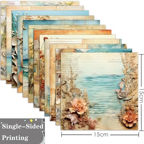 6x6 Scrapbook Paper Pad - Beach House Ocean Seashell 160gsm Cardstock, 24 Pcs Nautical Lighthouse Decorative Paper for Summer Travel Journal Supplies