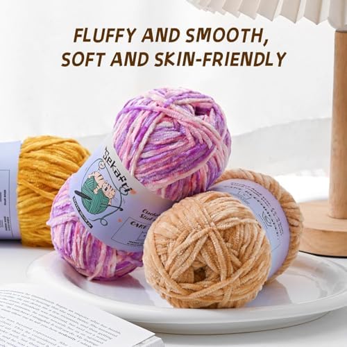3 Pack of 300g (590yds) Fuzzy Chenille Yarn for Crocheting,Fluffy Amigurumi Crochet Yarn for DIY Craft/Hat/Clothes, Soft Velvet Baby Blanket Yarns（3 Light Pink）