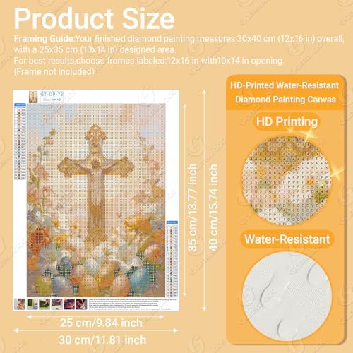 Gamteldot Easter Diamond Art,Cross Diamond Art Kits for Adults Beginner,DIY Easter Eggs Diamond Painting Kits 5D Full Drill Gem Art Craft with Complete Tools,for Home Wall Decor and Gift-12x16in