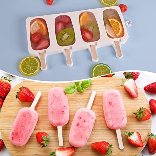 Sakolla 3 Pack 4 Cavity Popsicle Silicone Molds with 100 Pcs Wooden Sticks