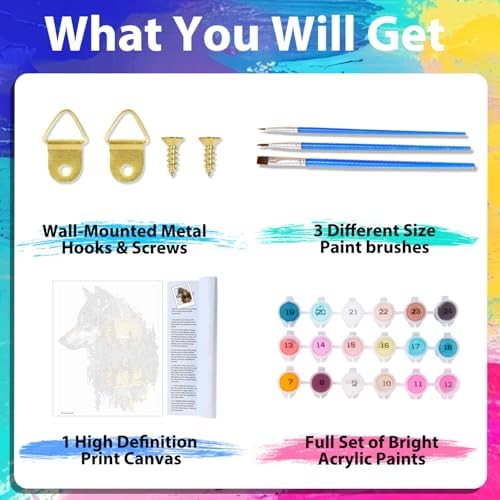 xcemhil Wolf Paint by Numbers Kit for Adults, Wolf Painting by Numbers, Adult Paint by Number Kits Suitable for Gifts and Interior Decor 16x20 Inch