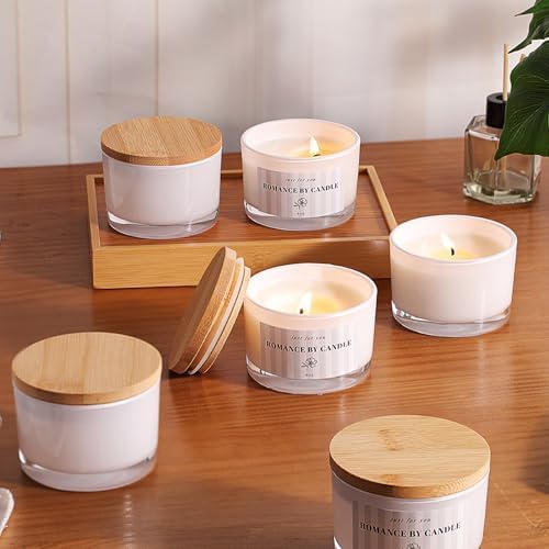 12 Pcs 4 oz White Glass Candle Jars with Lids& Labels for Candle Making