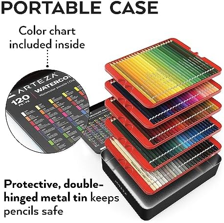 ARTEZA Watercolor Pencils, Set of 120, Water-Soluble Pencils for Drawing