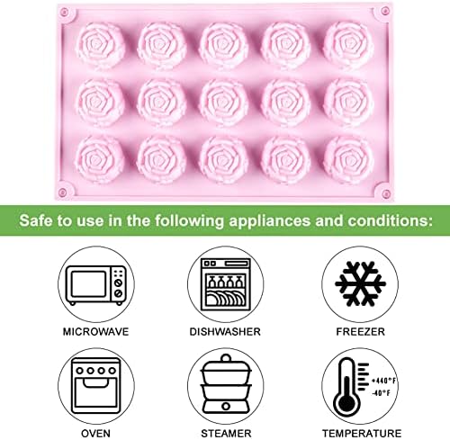 Rose Candy Chocolate Silicone Mold with 15 Hole Large Rose Shape Mold，DIY Flower Cookies Candy Gummy Chocolate Mold Perfect for Soap, Mousse Ice Cream Tray 1 Pack