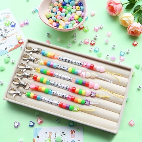Tuhangcc 876 Pcs Back to School DIY Keychain Making Kit，Adjustable Letter Alphabet Beads Strings, Butterfly Beads,16 Charm Cards with Lobster Clasps & Strings for Welcome First Day of School Gift