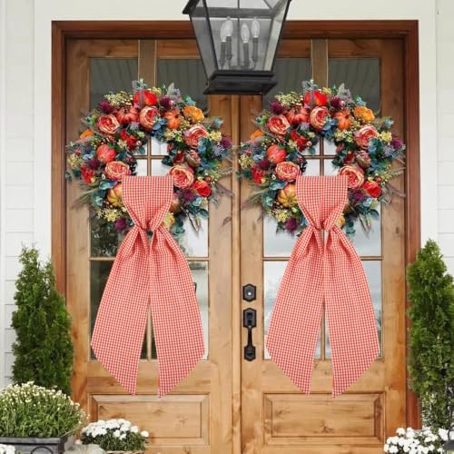 Wreath Sash for Front Door, Buffalo Plaid Fall Sash for Monogram Embroidery, Front Door Porch Decor, Autumn Thanksgiving Wreath Accessories, 5'' W x 54'' L
