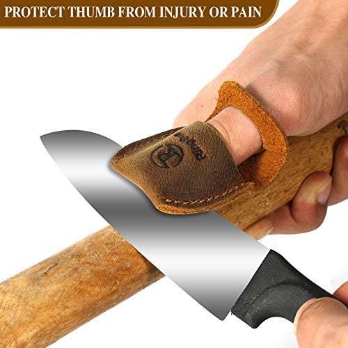 Ringsun Thumb Guard Wood Carving Tools, Leather Finger Protector, Handmade Carpenter Working Carving Kit Accessories Brown RS40