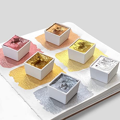 Mini Portable Handmade Artist Watercolor Paint,6 Metallic Solid Watercolor