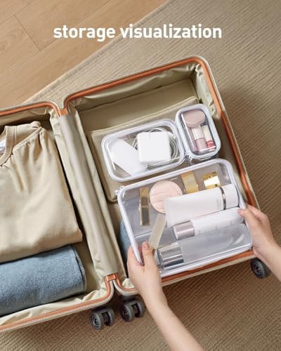CoiiJoii Zippered Pouch Hard, Clear Zippered Hard Pouch, Stackable Storage Bins, Portable Clear Bin Zipper (White, Large-6pcs)
