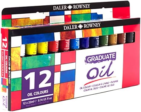 Daler Rowney Graduate Oil Paint Set, 12 Assorted Colors in 22mL Tubes - High Lightfastness, Painting Supplies Ideal for Artists, Students, and Hobbyists