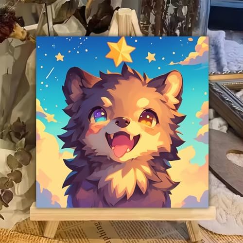 XTCIXAL Paint by Numbers Kit for Kids with Frame, Wolf, 8X8 inch