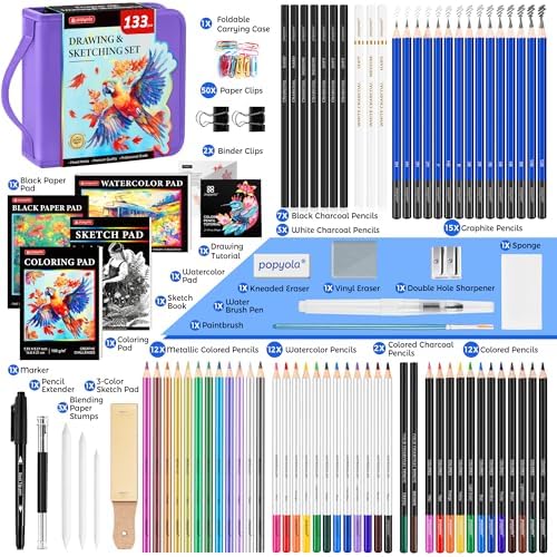 133 Pack Drawing Set Sketching Kit, Pro Art Supplies Sketch Pencils Set