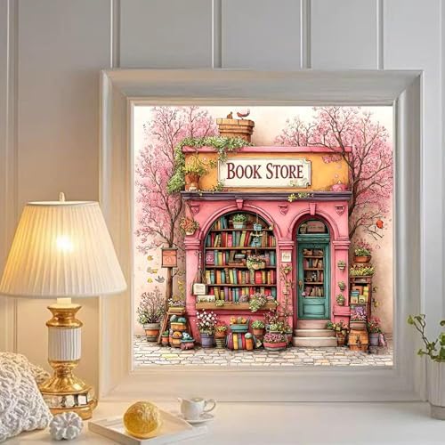 Bookstore Diamond Art Kits for Adults Round Diamond Painting 14x14 Inch