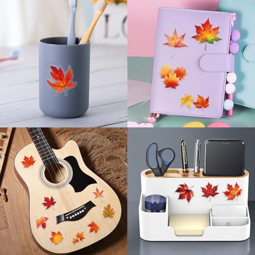 60 Pieces Maple Leaf Transparent Stickers for Scrapbooking, Fall Autumn Leaves Stickers Supplies Journal Stuffers for Adult Card Making Letters DIY (Leaf)