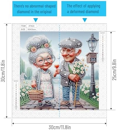 Diamond Painting Kits for Adults, Happy Old Couple Pattern Design Special Shape Diamond Art Kits for Beginners, DIY Diamonds Paintings Art for Home Wall Decor Gift