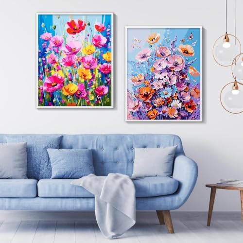 Yunnuo Paint by Numbers Kit for Adults Beginner, Flower Adults' Paint-by-Number Kits on Canvas,DIY Acrylic Pigment Poppy Flowers,Perfect for Home Wall Decor and Gifts(20x16 Inch)