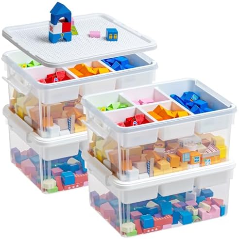 Citylife 17QT 4-Pack Plastic Craft Storage Box Buildable Lid Removable Tray