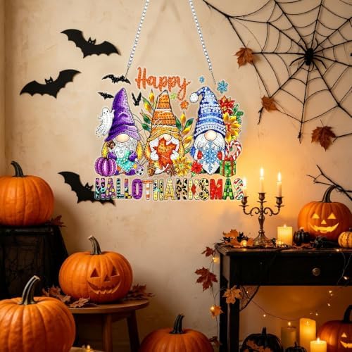Halloween Gnome Hanging Diamond Art Kits for Adults, Pendant Suncatcher