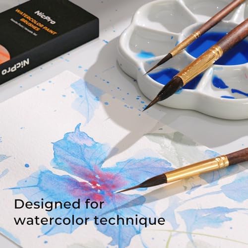 Nicpro 8 PCS Professional Watercolor Brushes, Extended Needle Point Brush Set, Sable Watercolor Brushes with Synthetic Extra Long Tip for Fine Detailing - Watercolor Acrylic Gouache Inks Painting